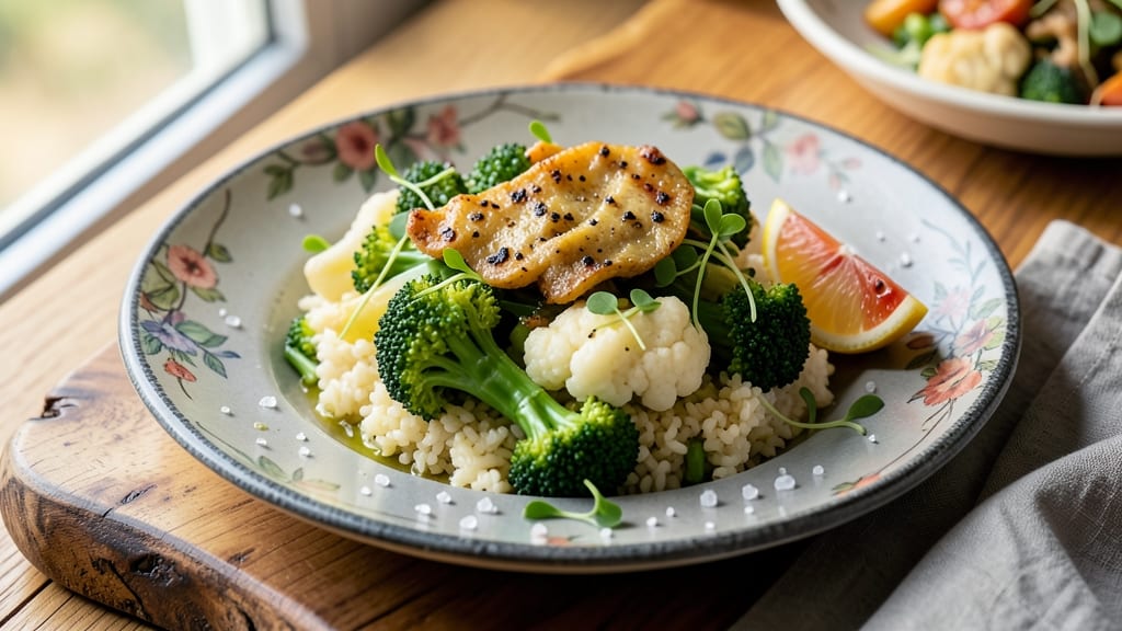Broccoli Rice Recipe Vegan: Crispy-Topped Cauliflower Rice with Garlicky Greens
