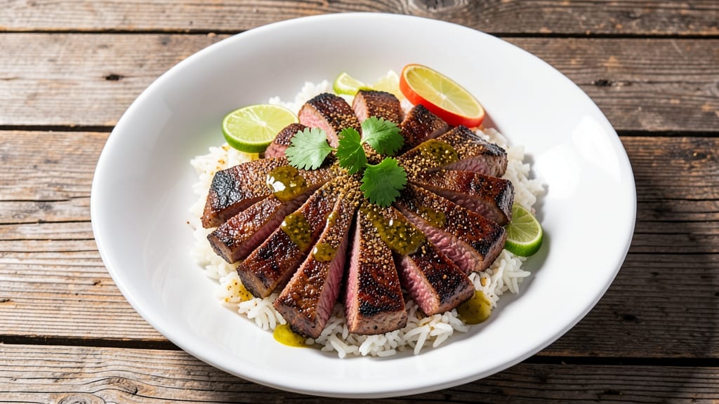 Carne Asada and Rice Recipe: Charred Steak Over Cilantro-Lime Coconut Rice