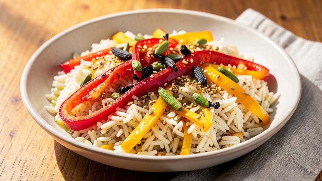Capsicum Rice Recipe Without Onion and Garlic: Vibrant Herb-Infused One-Pan Meal