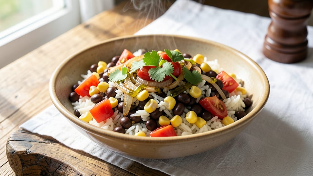 Black Beans, Rice, Corn, and Tomato Recipe: One-Pot Fiesta with Charred Tomato Depth
