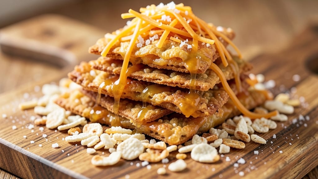 Cheddar Cheese and Rice Krispies Crackers Recipe: Crunchy Clusters With Gooey Cheese Bites