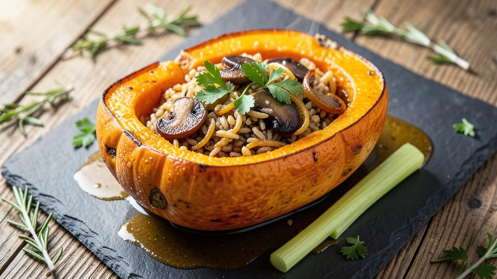 Butternut Squash Stuffed with Wild Rice Recipe: Nutty Earthy Crunch With Savory Filling