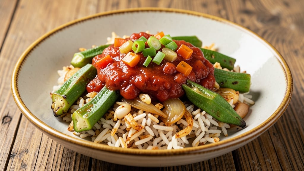 Caribbean Okra and Rice Recipe: Spiced Tomato Gravy Over Toasted Grains