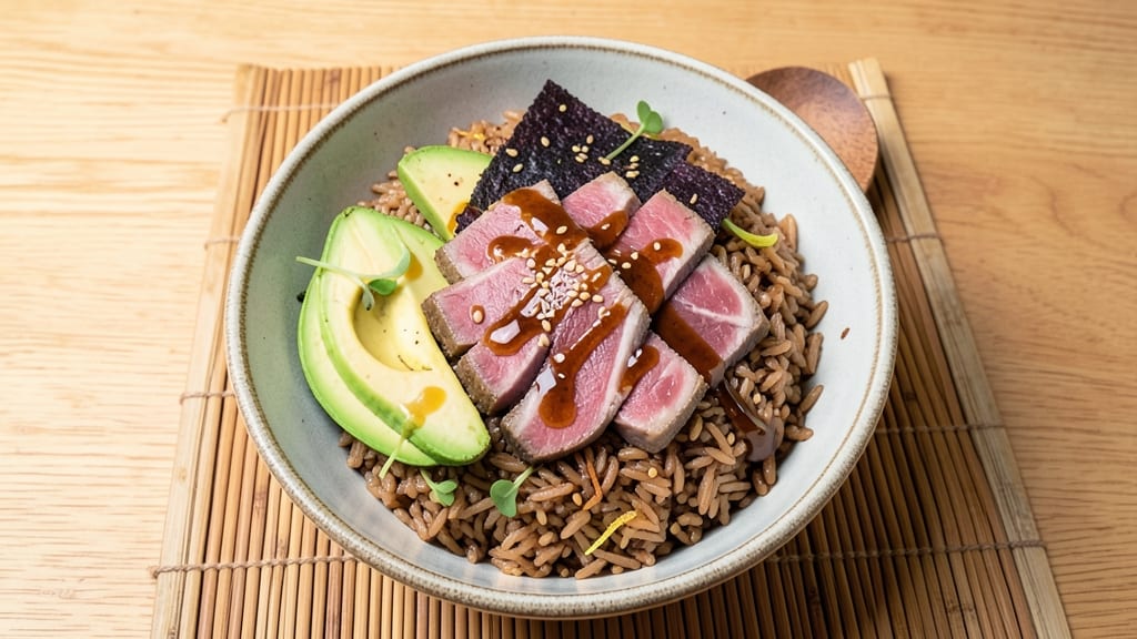 Brown Rice Poke Bowl Recipe: Crunchy Toppings and Umami-Packed Sauce Balance