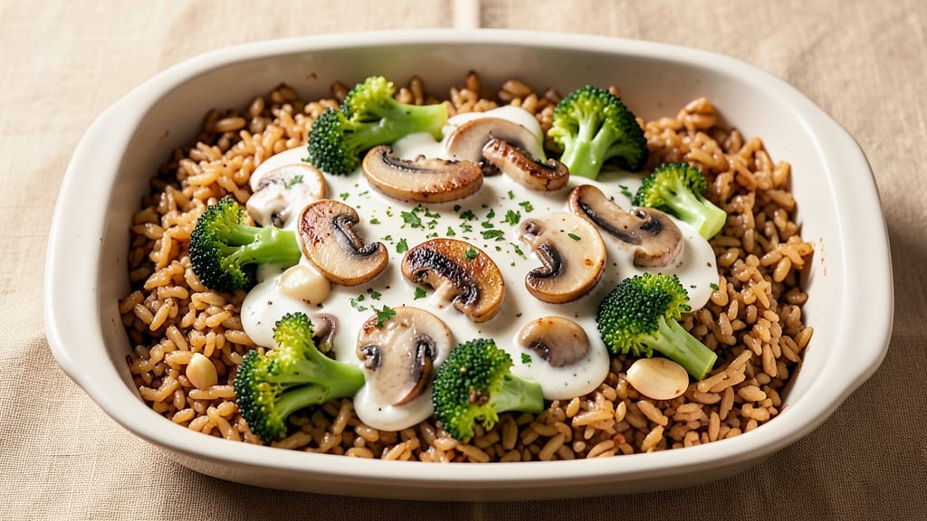 Broccoli Rice Mushroom Casserole Recipe: Savory Umami Layers With Golden Mushroom Crust