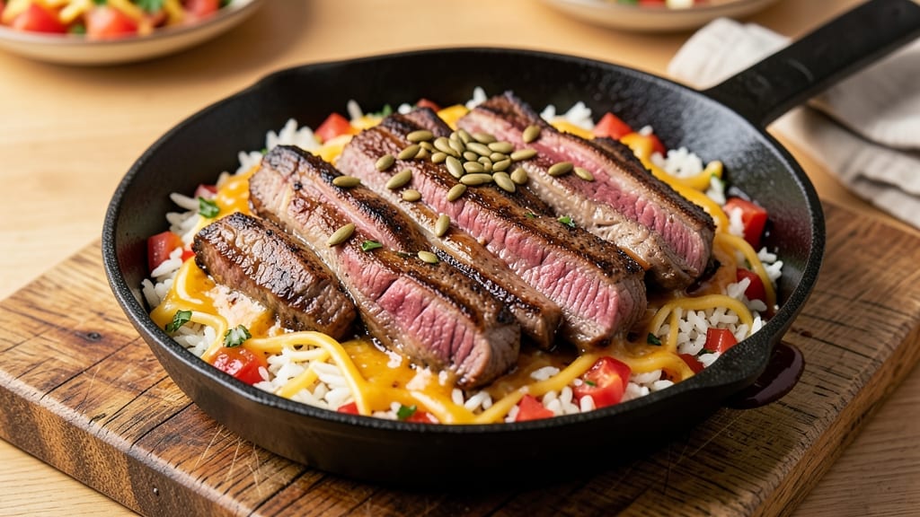Cheesy Steak and Queso Rice Recipe: Melted Cheese and Flavor-Packed One-Pan Meal