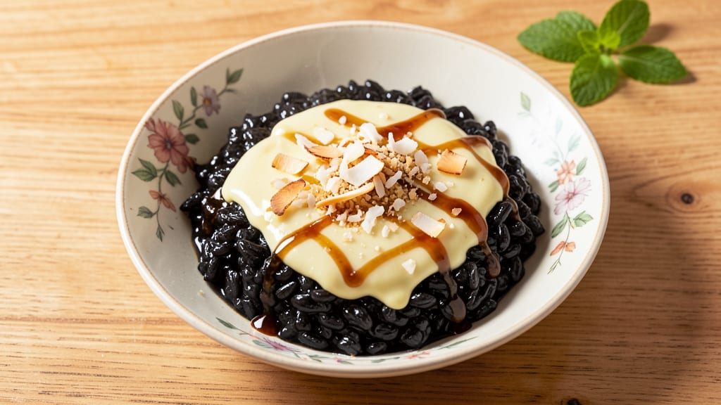 Black Glutinous Rice Dessert Recipe: Chewy Sweetness With Toasted Coconut Crunch