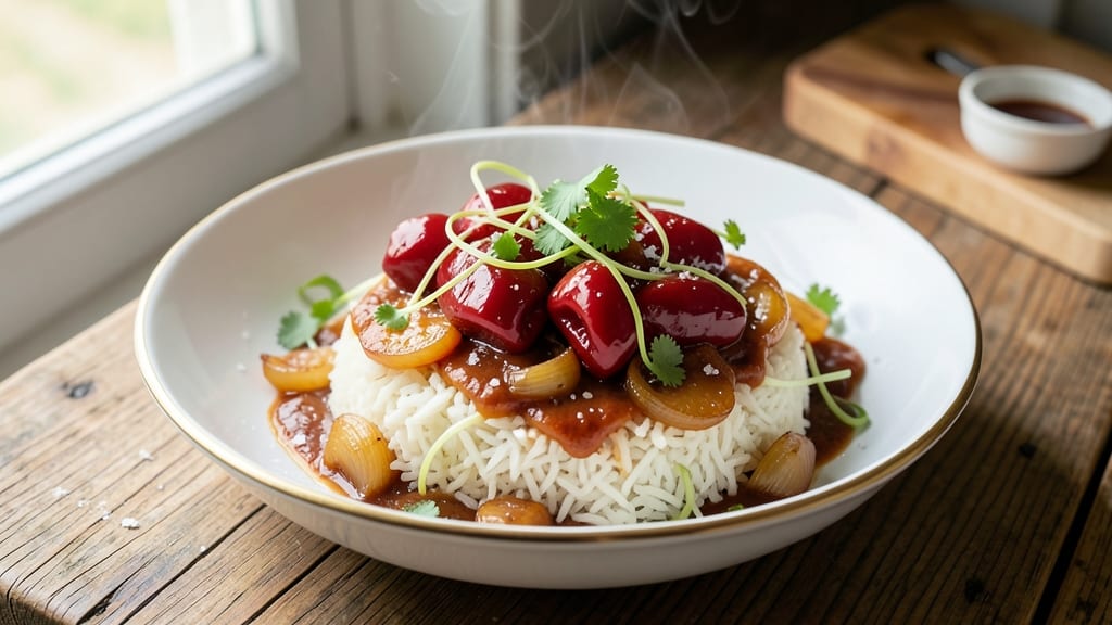 Capsicum Rice Recipe Hebbars Kitchen: Crispy Celery Crown Over Smoky Tomato Gravy