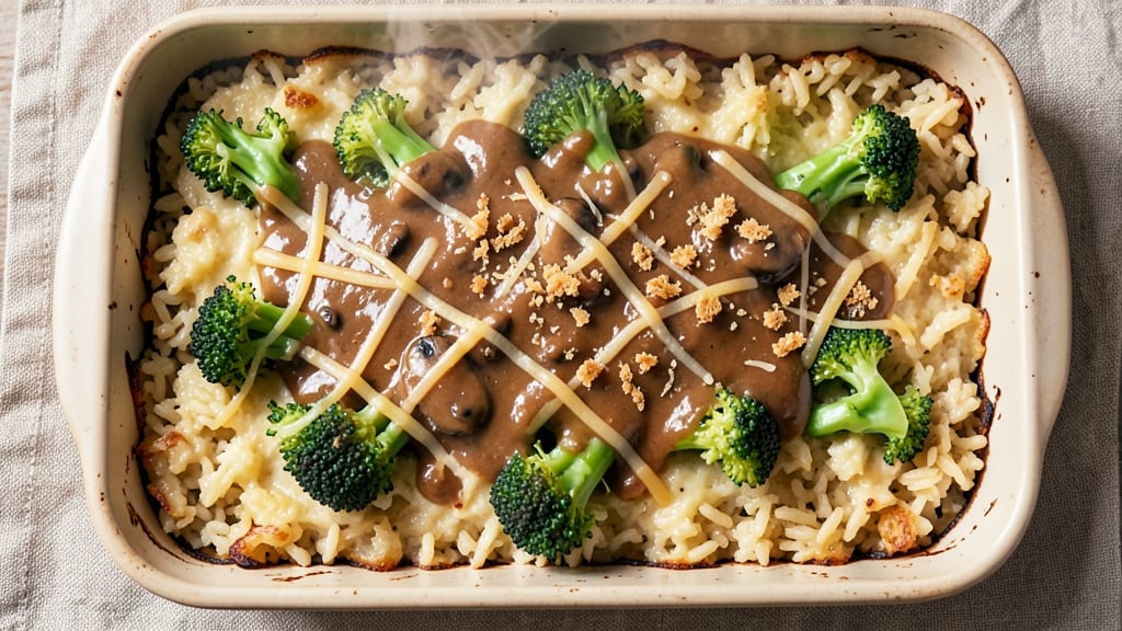 Broccoli Rice Casserole Campbell's Recipe: Golden Crisp Top With Creamy Cheese Swirls