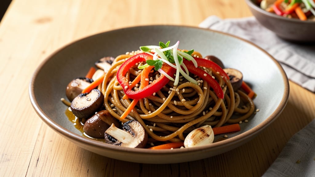 Brown Rice Noodles Recipe: Vegetarian Stir-Fry With Crisp-Tender Crunch