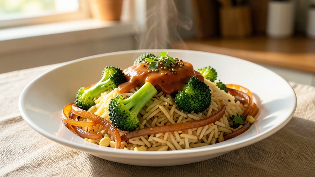 Broccoli Rice Recipe Indian Style: Turmeric-Spiced Aromatics and Crisp-Tender Rice