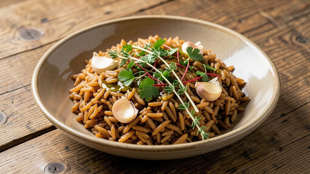 Brown Rice Cooker Recipe: Fluffy Grains With Savory Garlic and Herb Infusion