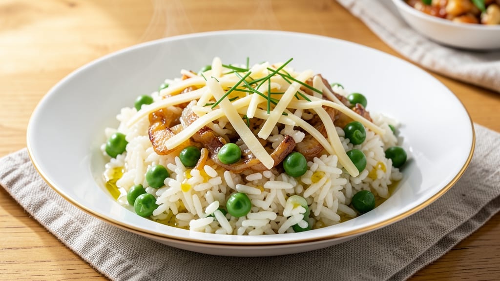 Cheesy Green Rice Recipe: Creamy Cheddar and Peas in One Pot