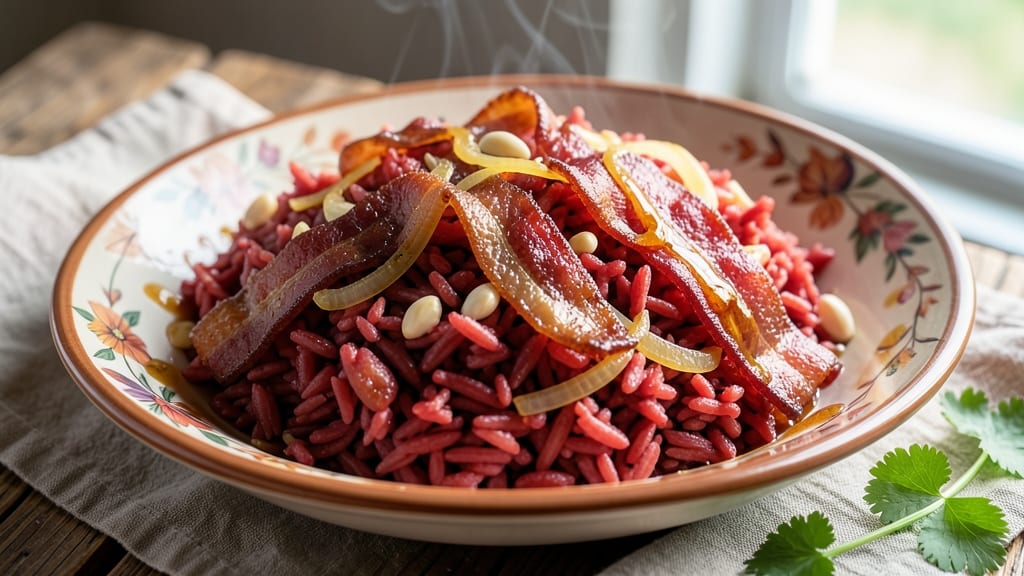 Chamorro Red Rice With Bacon Recipe: Smoky Bacon Crunch Over Spiced Grains