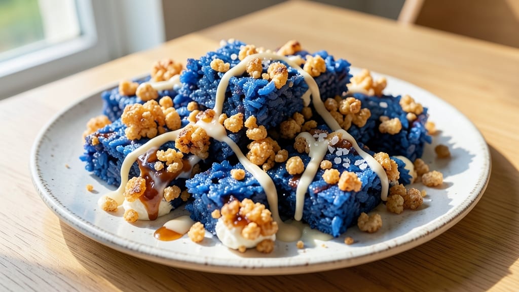 Blue Rice Crispy Treats Recipe: Velvety Rice Clusters With Crunchy Blueberry Topping