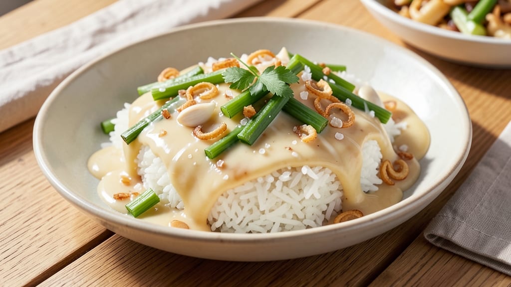 Budbud Rice Toppings Recipe: Crispy Celery Crowns Over Creamy Coconut Rice